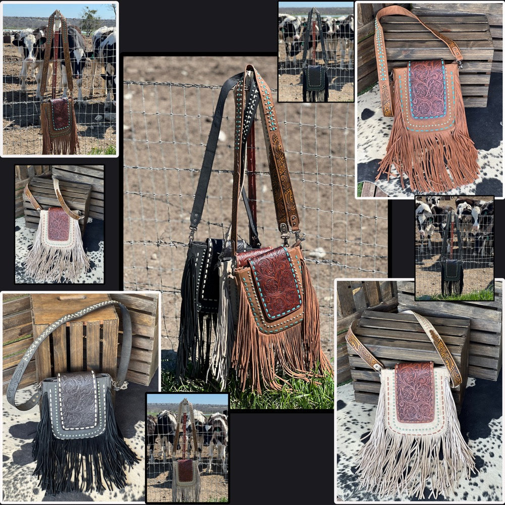 Trinity Ridge Fringe Tooled Crossbody