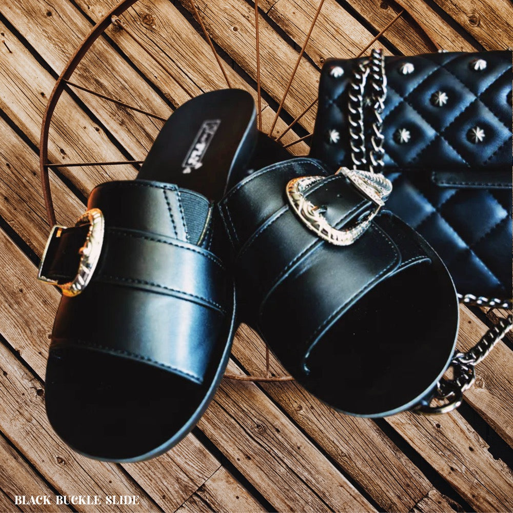 Black Buckle Slides