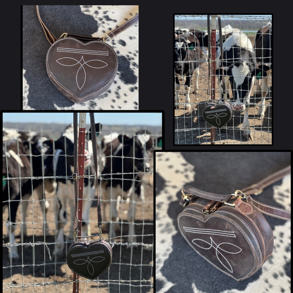 Vintage Heart Leather Bootstitch Crossbody