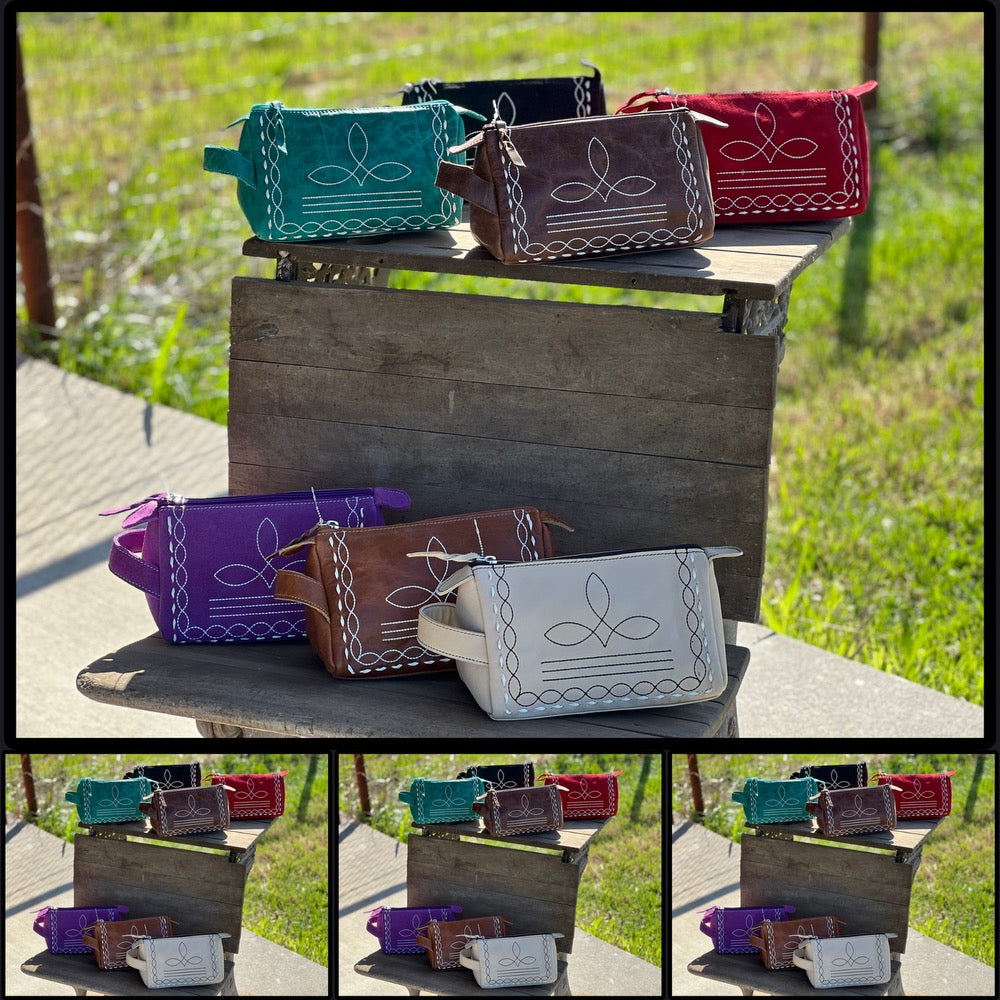 Bootstitch Suede Leather Toiletry Bag.r
