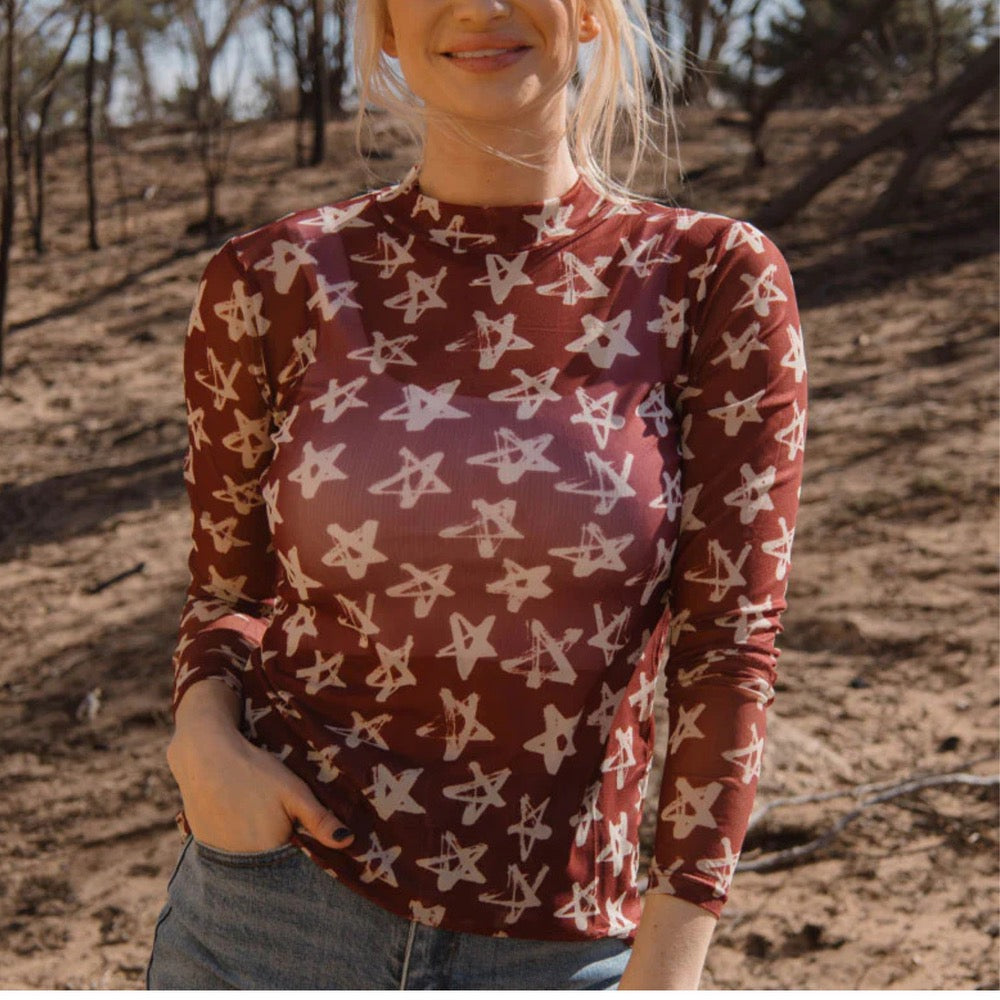 The Stars at Night Red Mesh Top