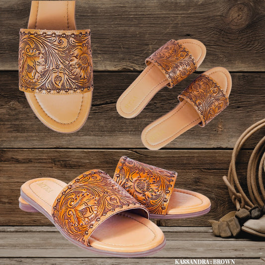 Kassandra hand tooled sandal - Brown